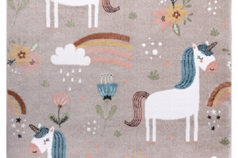 Dětský kusový koberec Fun Unicorn with rainbow beige