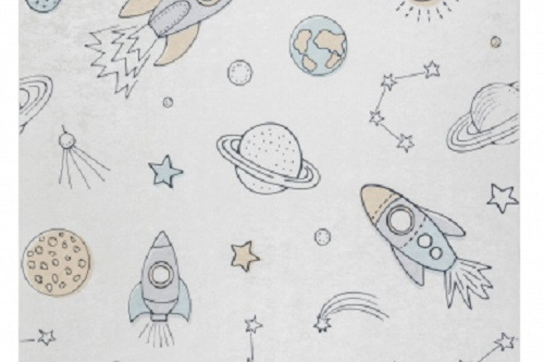 Dětský kusový koberec Bambino 1278 Space rocket cream