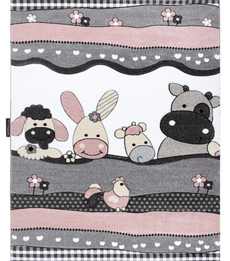 Dětský kusový koberec Petit Farm animals pink