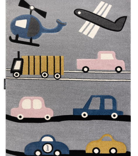 Dětský kusový koberec Petit Toys cars grey